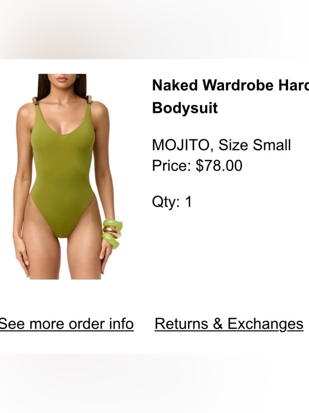 naked wardrobe Mojito One-Piece Bodysuit in Olive Green